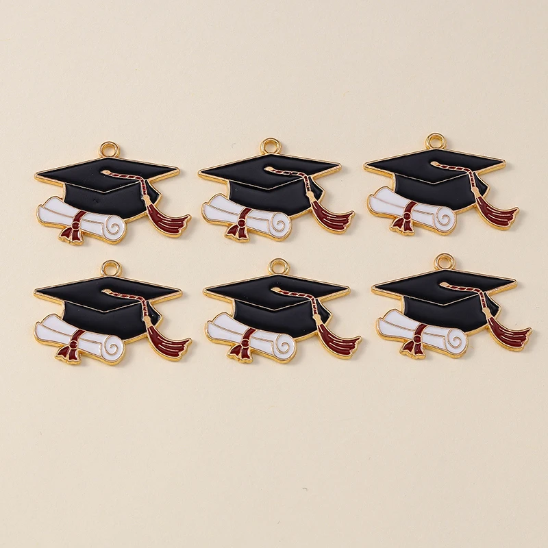 

20pcs 29x19mm Cute Enamel Graduate Mortarboard Charms Pendants for Jewelry Making Necklaces Earrings Bracelets DIY Crafts Supply