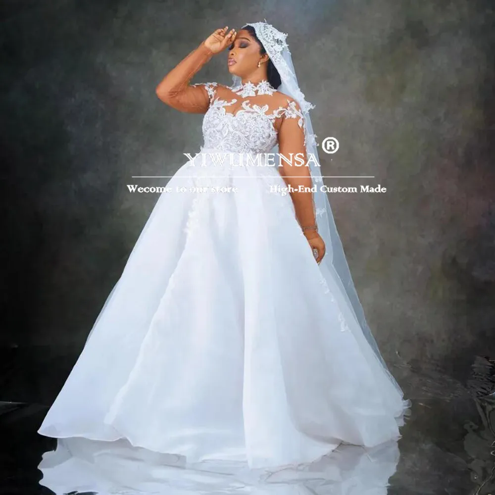 

Modest A Line Wedding Dresses Customized Lace Appliqued Beaded Bridal Gowns Long Sleeves Bride Formal Occasion Women Clothing