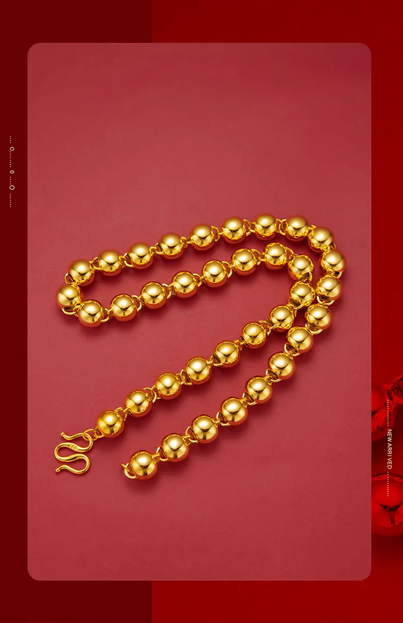 Simple and Elegant 9999 24K Real Gold Round Bead Hollow Thin-walled Buddha Bead Chain Light Bead Round Bead Necklace for Men