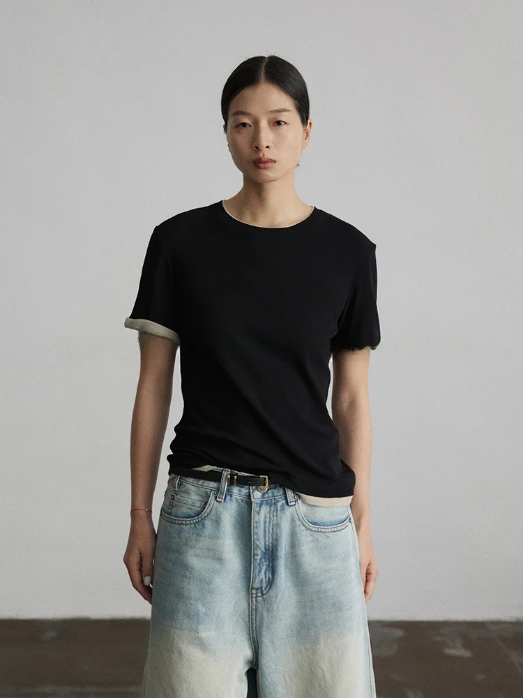 

Летняя хлопковая трикотажная футболка с круглым вырезом для женщин, повседневная, удобная, дышащая, влагоотводящая