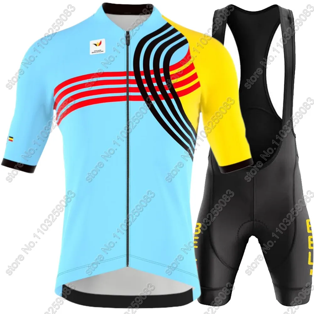 Team Belgium Cycling Jersey 2024 Belgian National Set Mens Short Sleeve Blue Clothing Road Bike Suit Bicycle Shirt Bib Shorts