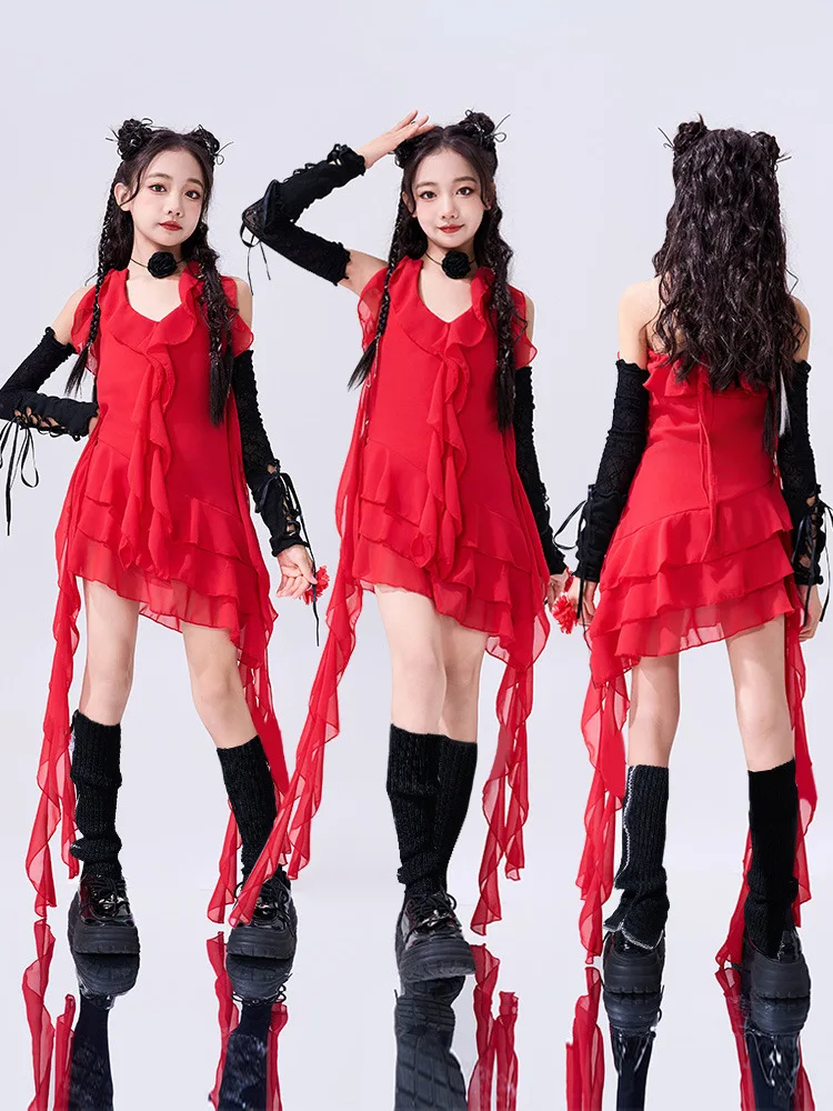 Abito con nastro Abiti da ballo jazz Ballo di strada Hip Hop per ragazze Abito da spettacolo Festival musicale Abiti da passerella