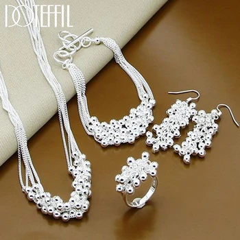 DOTEFFIL 925 en argent Sterling perles de raisin lisse collier boucle d'oreille bague Bracelet pour les femmes mode cadeau de mariage bijoux de charme