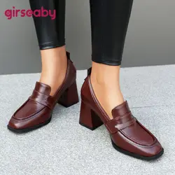 Girseaby 2024 New Luxury Office Lady Pumps 32 33 Square Toe Chunky Heels 7cm Slip On Big Size 44 45 Classic Female Shoes Spring