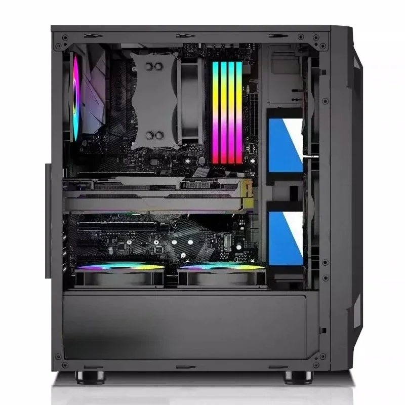 Mid Tower ATX Gaming Computer Chassis Tempered Glass Side Transparent Panel 6 Fan Slots USB3.0 Back Cable Management DIY PC Case