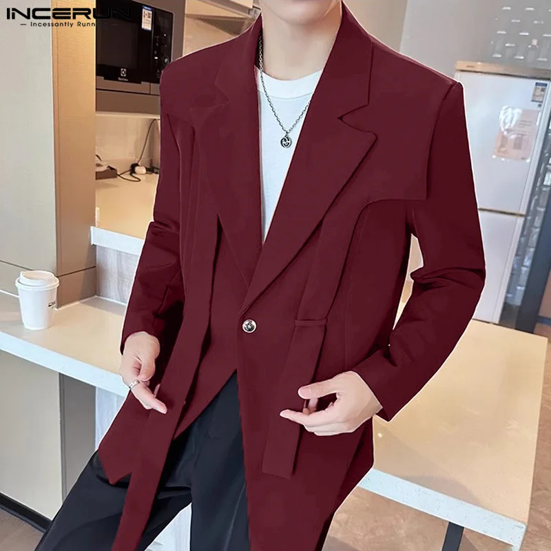 

INCERUN Men Blazer Solid Color Lapel Long Sleeve Button Casual Male Suit Streetwear 2025 Korean Style Fashion Thin Coats Men