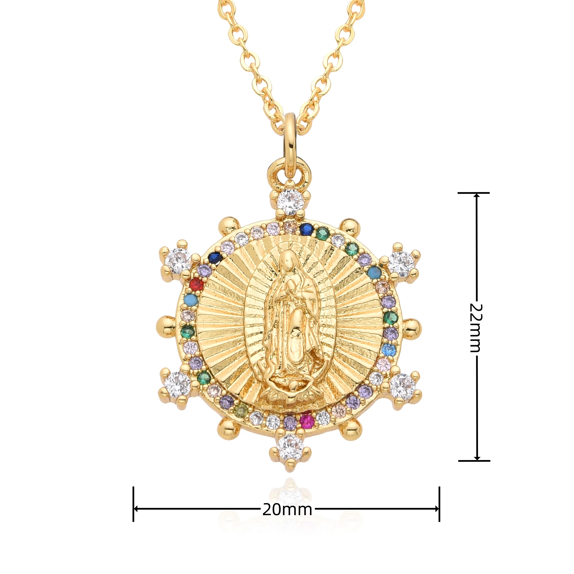 مطلية بالذهب سيدة غوادالوبي سحر الملونة زركونيا قلوب حواف مريم العذراء قلادة دينية قلادة مجوهرات الكاثوليكية