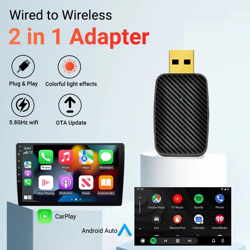 NEW Wireless Mini Box 2in1 CarPlay Android Auto Wireless Mini Box Adapter Smart Plug And Play Dongle Bluetooth WiFi Fast Connect