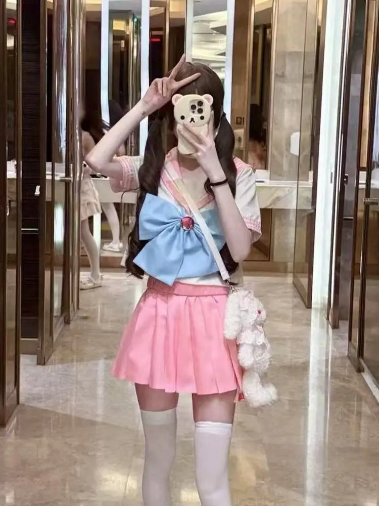 

Bodyline Sailor Suit Set Basic ort Sve Женский Sle Reaped японский школьный orm Экипировка Футболки Повседневная одежда