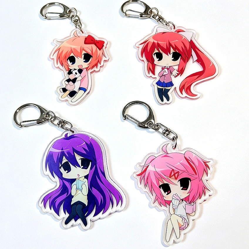 Llavero de acrílico de anime y videojuegos DDLC, llavero de Monika, colgante para bolsos y coches, accesorios, regalo para amigos, juguetes de cosplay para fans