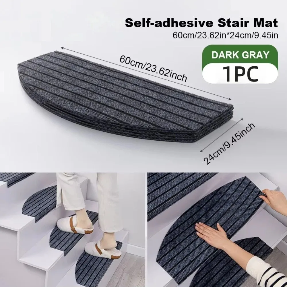 Semi-Circular Stair Mat Rug 4mm Thick Self-Adhesive Stair Tread Carpet Anti-Fall Non-Slip Household Floor Mats All Indoor Places