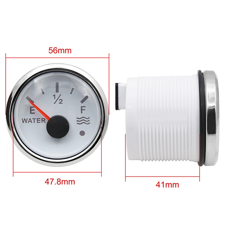 52MM Fuel Level Gauge Water Level Gauge 0-190/240-33OHM With Red Backlight & Alarm For Marine Car RV Camper Yacht 12V/24V