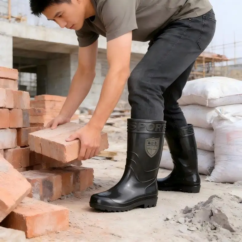 Spring New Unisex PVC Rain Boots High Cut Thickened Non Slip Labor Protection Shoes Waterproof Work Boots for Mining Factory