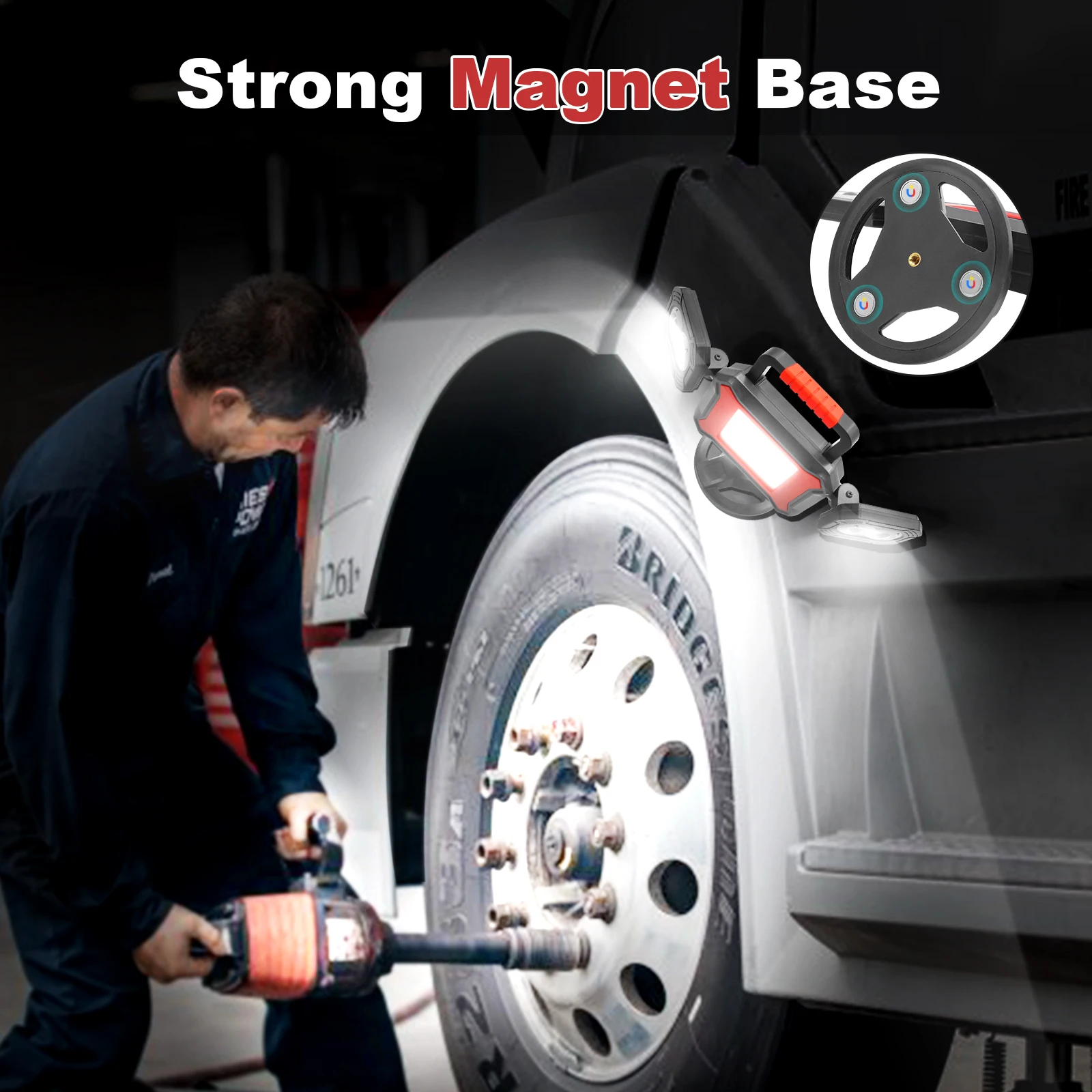 Rechargeable Work Light 25W 2700LM COB LED Magnetic Work Light with Battery Portable Waterproof Cordless Job Site Lighting