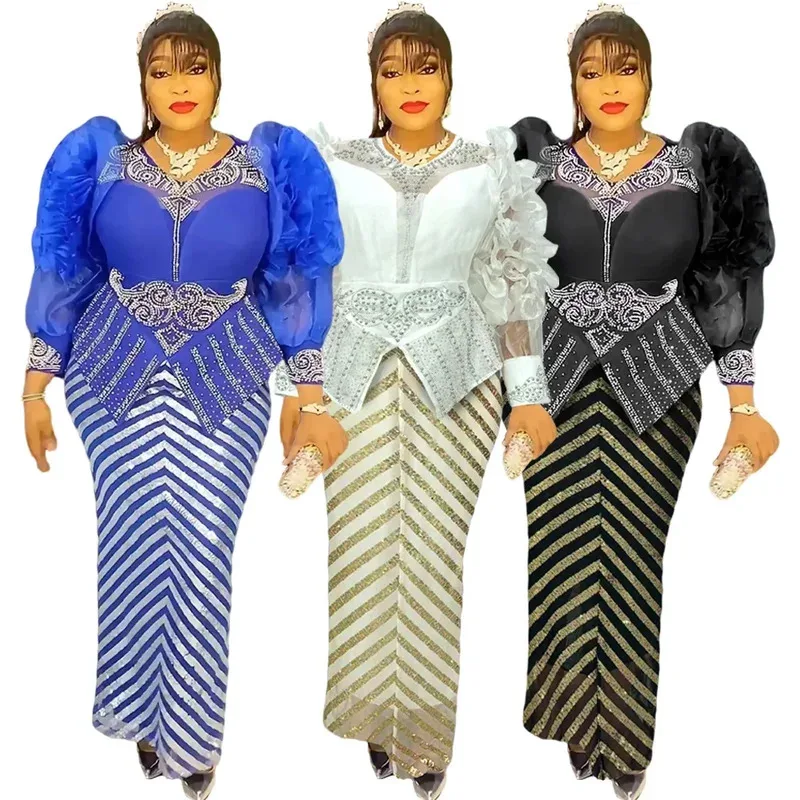 

Plus Size Evening Dresses for Women African Luxury Sequin Gown Elegant Turkey Wedding Party Long Dress Ankara Ladies Clothing