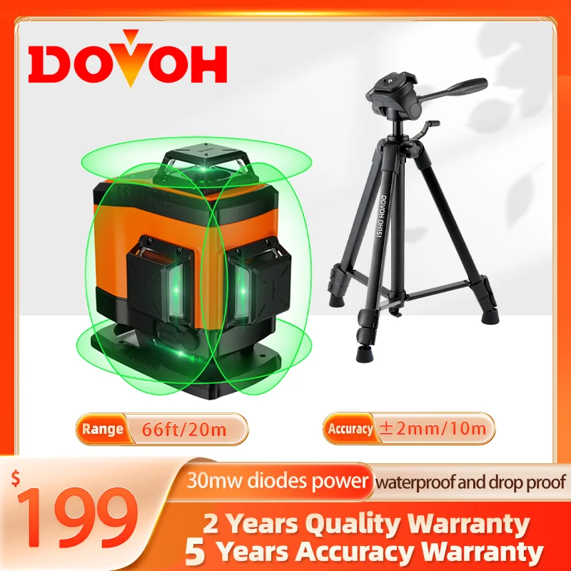 DOVOH 16 Lines 4D Laser Level Rotatable Level Machine Rechargeable Automatic leveling Tool 2*2600mAh Battery Set With Tripod