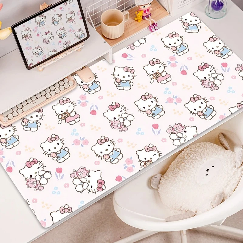

Коврик для мыши Kawaii Hello Kitty, большой мультяшный коврик для клавиатуры и мыши для ноутбука, компьютера, офиса, нескользящий, прочный, настольный коврик для мыши