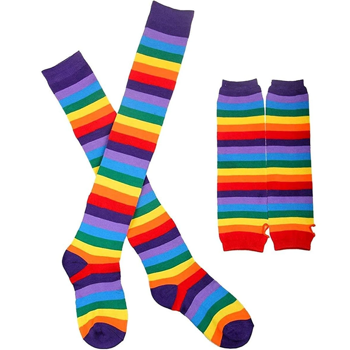 Over Knee Rainbow Thigh High Socks and Gloves Set Cosplay Accessories Arm Leg Warmers for Girls