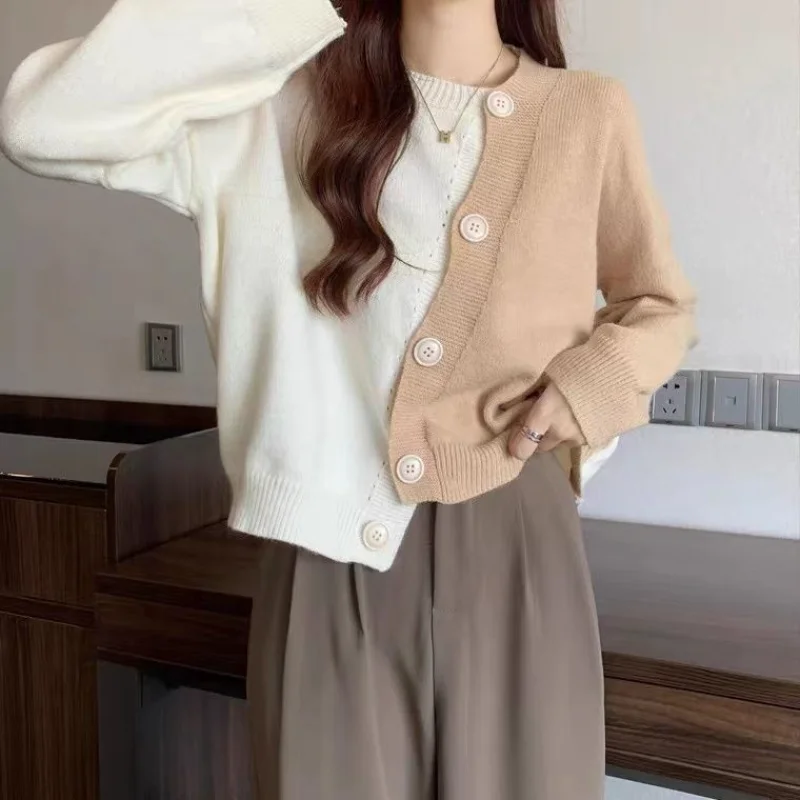 

Autumn Winter Soft Waxy Sweater Jacket Women's Design Round Neck Knitted Cardigan Long-sleeved Top Trendy