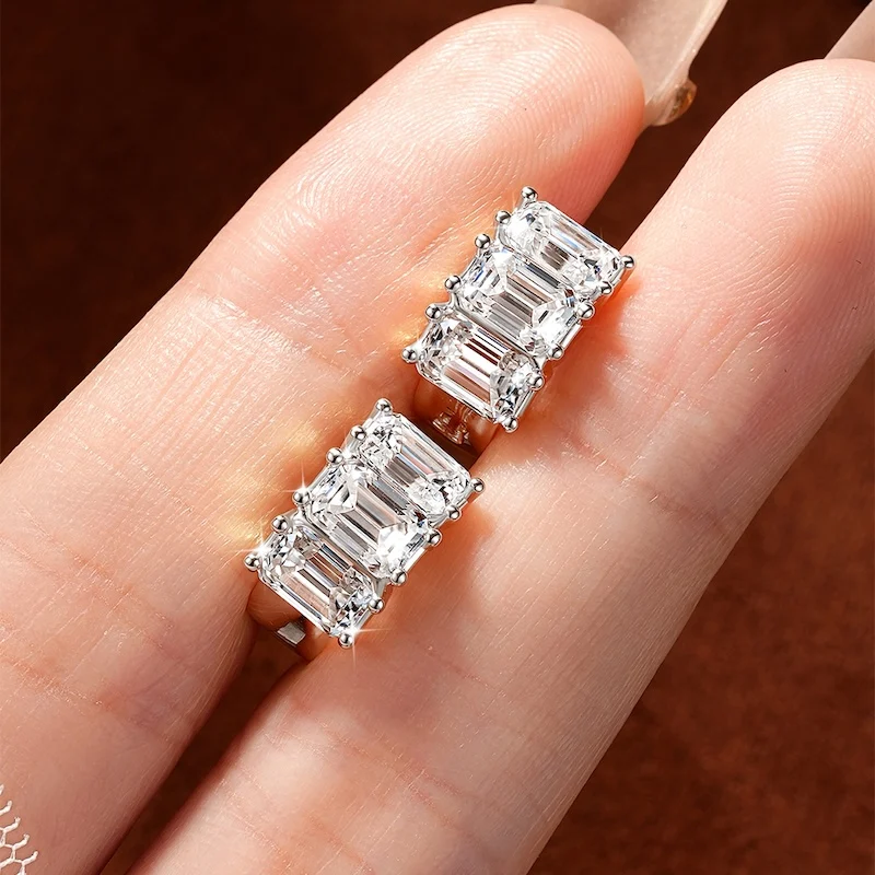 Rrjzz Smaragdschliff 4*6mm D Farbe Voll-Moissanit-Ohrringe 6 Steine 4,8 Karat Imitationsdiamant Damen Creolen GRA Schmuck Geschenke – Detail 15