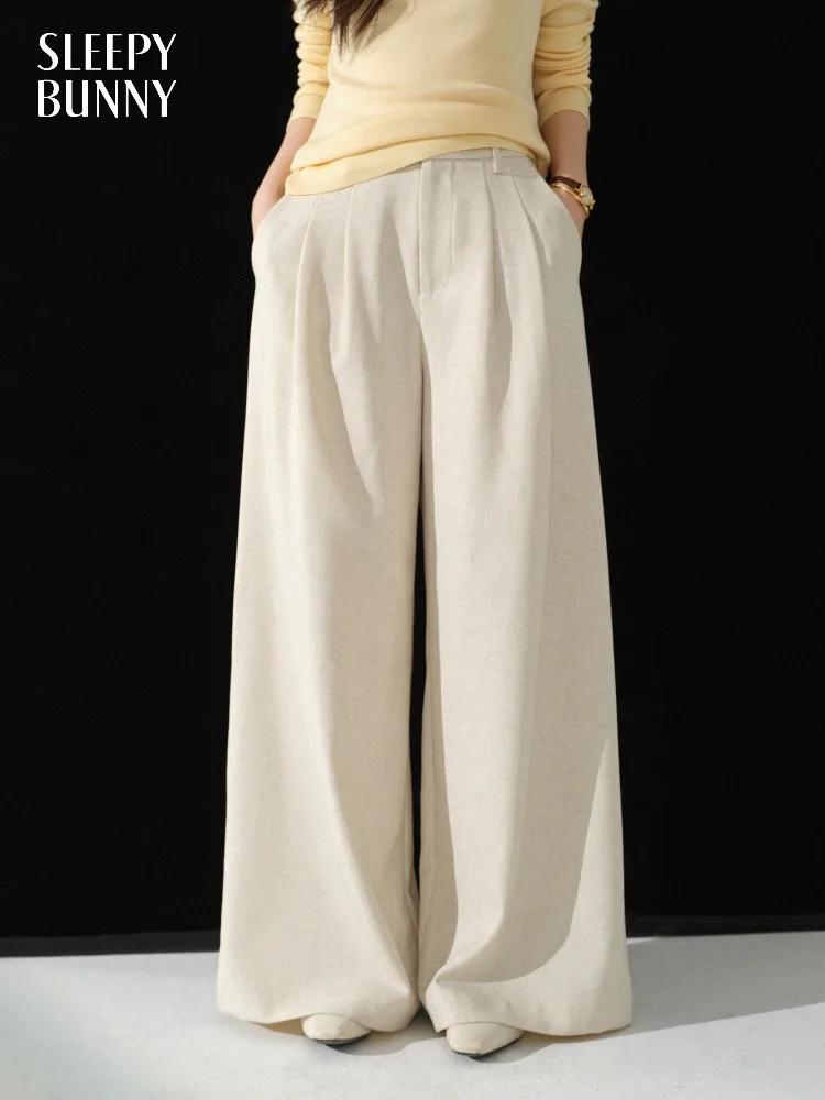 

High Waist Linen Pants Women Casual Straight Leg Trousers Asymmetric Waist Slim Elegant Long Pants for Autumn Versatile Outfit
