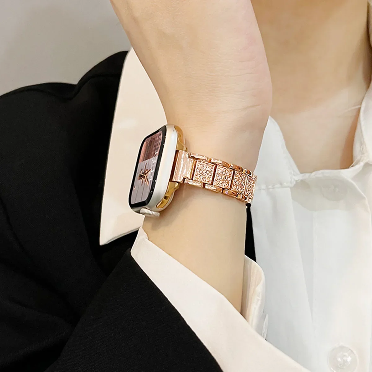 Nowy damski smukły pasek ze stali nierdzewnej do zegarka iWatch Ultra 9 8 7 6 SE 5 4 3 2 Diamond Band do zegarka Apple 38 40 41 42 44 mm 45 mm 49 mm