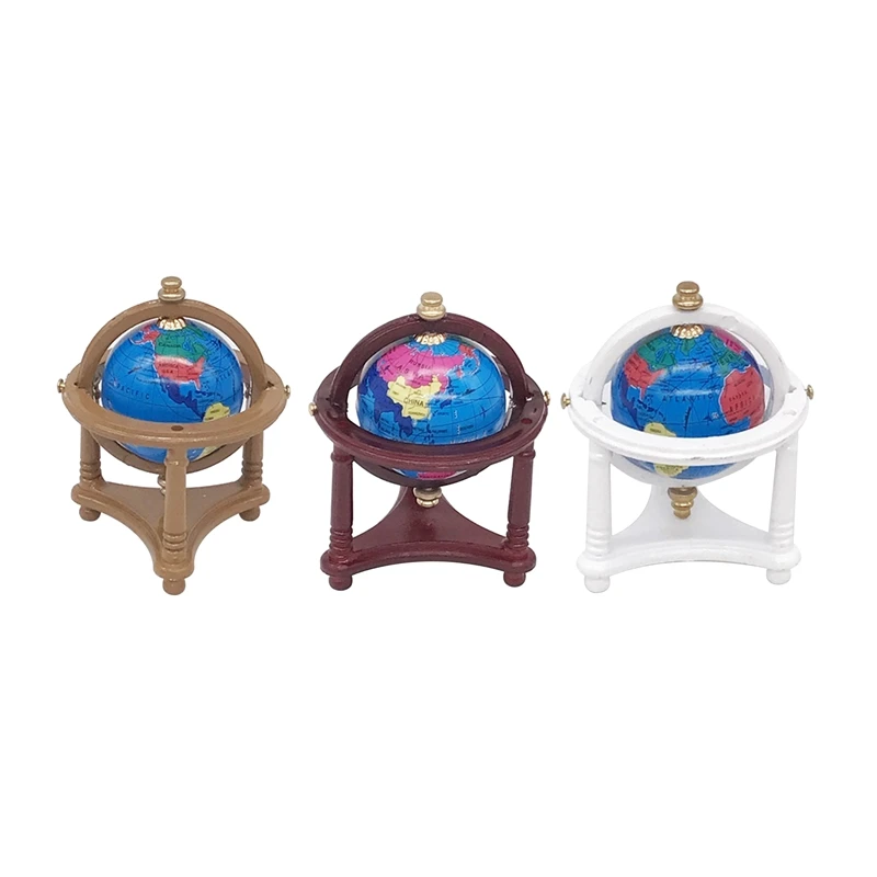 Globo mundial de casa de bonecas em escala 1/12 com suporte de madeira, mini casa de bonecas globo para decoração de exibição de mesa de casa de boneca