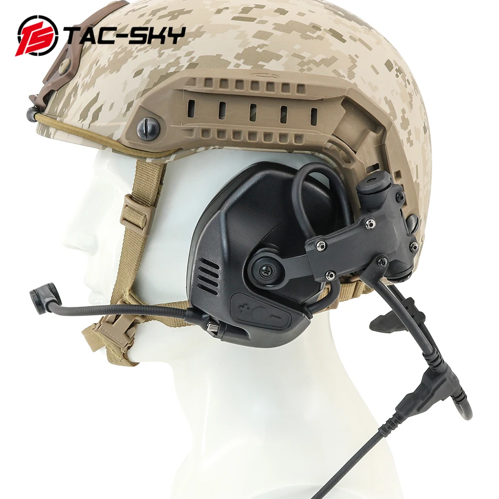 TS TAC-SKY Tactical Headset RAC Outdoor Hunting Sports Headset Compatible With ARC Helmet Track FAST /ACH/MICH Series Helmets