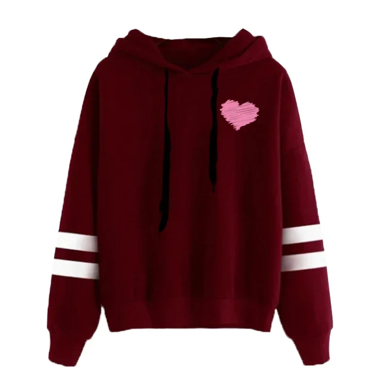 2025 New Arrival Women's Hoodie Cute Heart Print Hooded Long Sleeved Sweatshirt Autumn Winter Daily Casual Fashion Warm Pullover