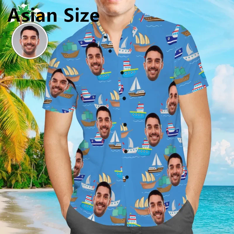 

Custom Face Hawaiian Shirt For Men Summer Trend Personalization 3D Printed Short Sleeve Shirt Funny Gift Casual Oversized Blouse