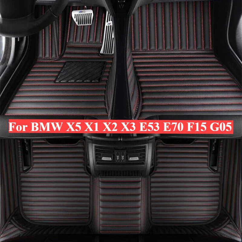 Custom Car Floor Mat For BMW X5 X1 X2 X3 E53 E70 F15 G05 1998-2024 Interior Details Accessories Artificial LeatherCarpet Cover