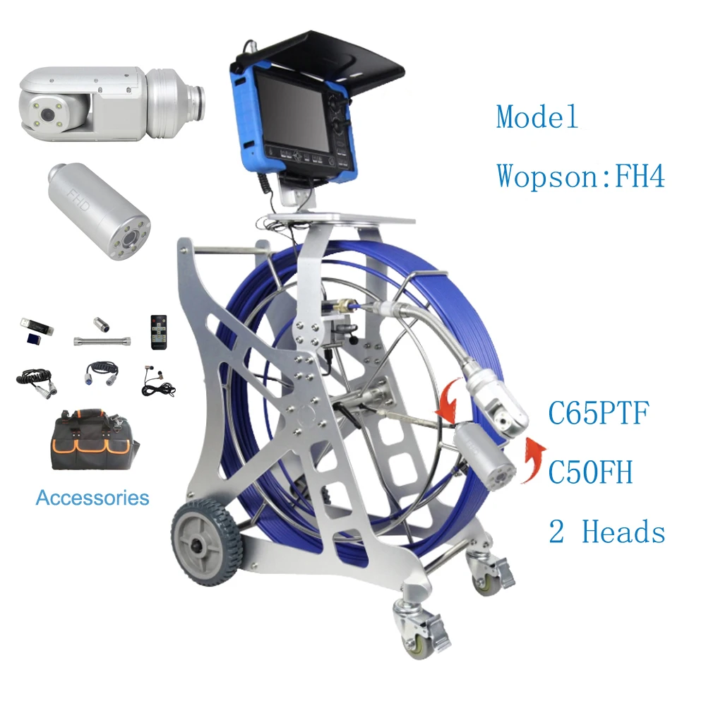 Newest FHD PAL1920x1080 65mm C65PTF 360 Pan Tilt Rotate Pipe Drain Sewer Duct Video Inspection Camera System DVR 9mm 60m Cable