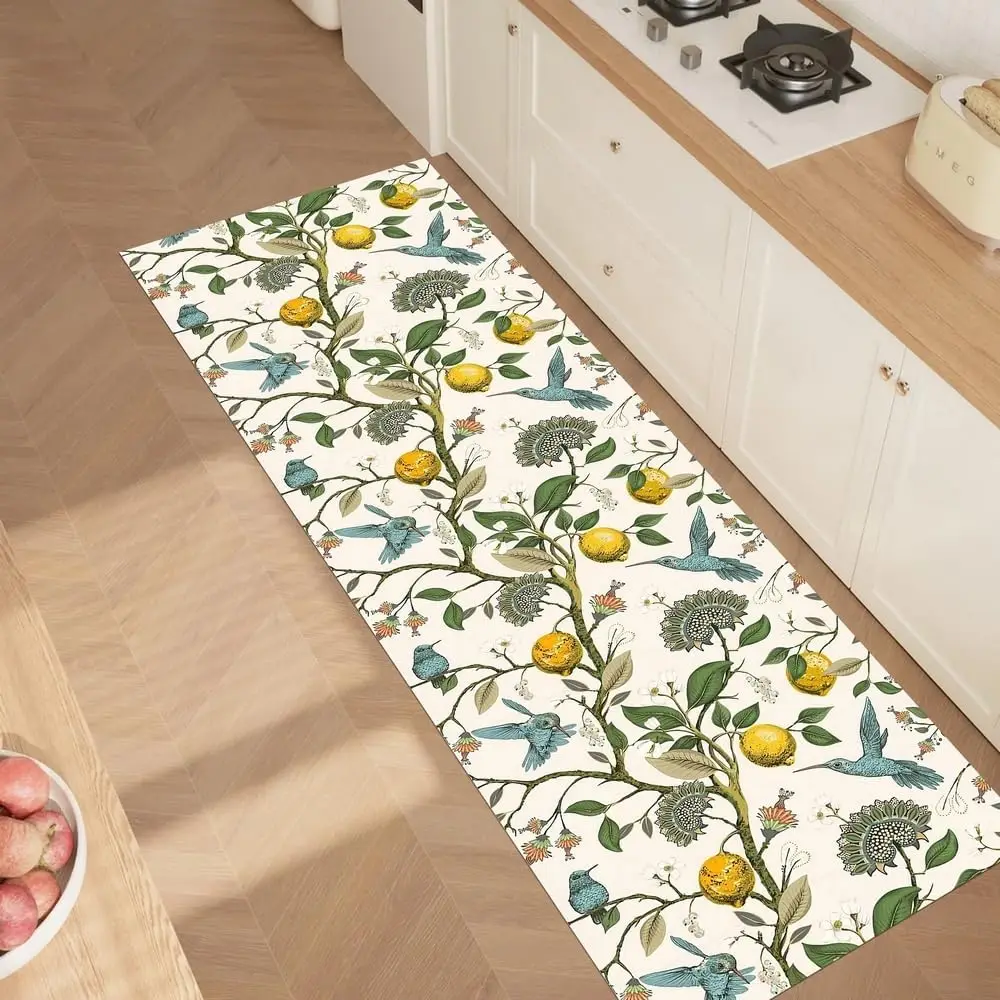 Lemon Tree Floral Bird Kitchen Mat Decor Carpet for Living Room Anti-slip Hallway Balcony Rugs Bedroom Doormat Bath Foot Pad