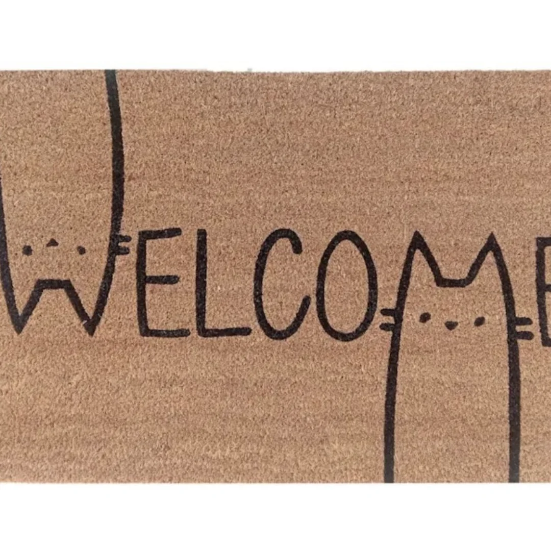 Welcome Cat Silhouette Coir Door Mat Creative Hidden Cat Print Indoor Outdoor Front Porch Welcome Doormat Home Rug