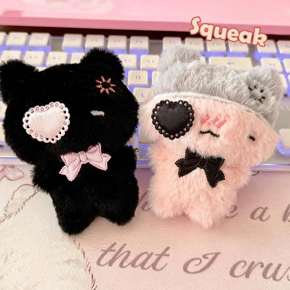 Kawaii Plush Cat Keychain Goth Heart Eye Patch Kitten Pendant Cute Bow Animal Doll Bag Ornament for Girl Y2K Accessories Gift