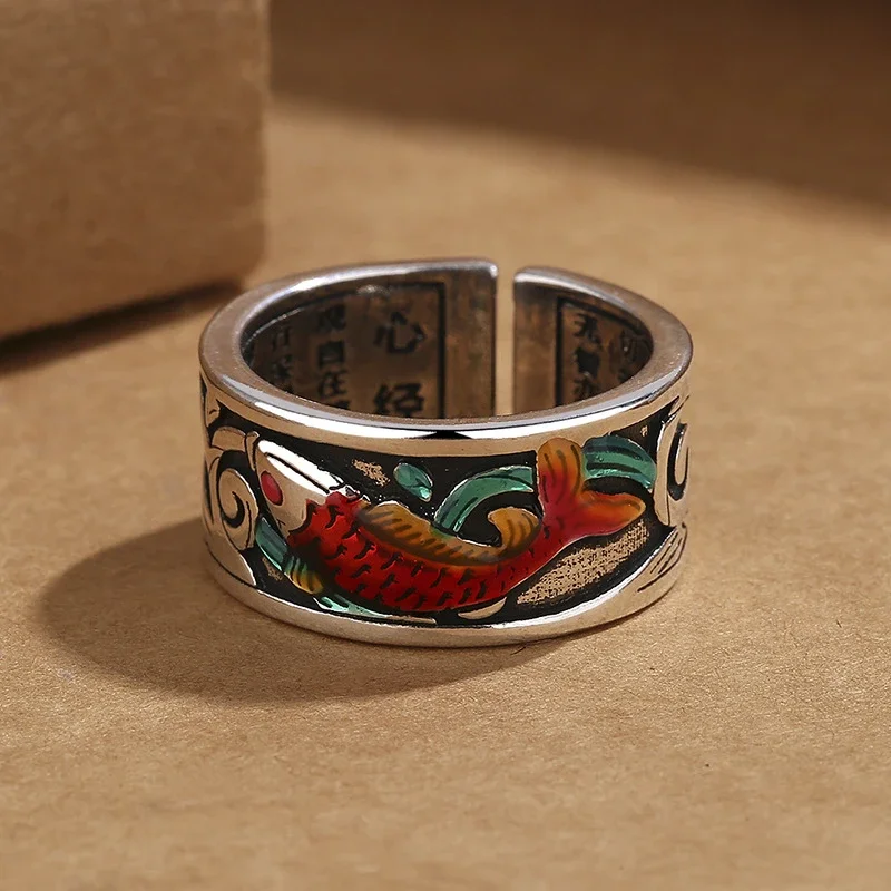 Buddhastone New Retro Ethnic Style Enamel Carp Ring Female Personality Opening  Fashion All-match Jewelry