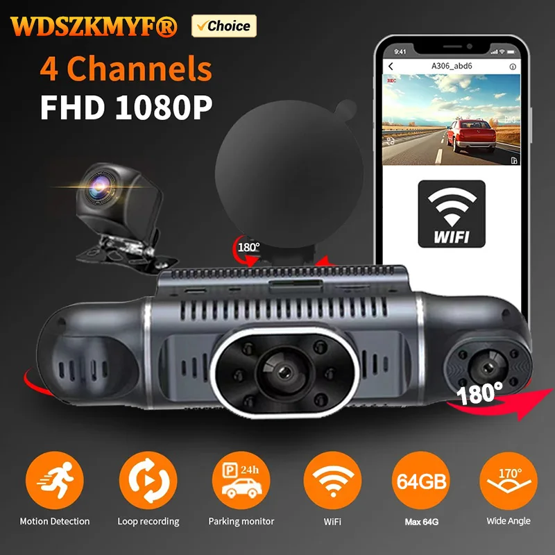 4-kanałowy rejestrator samochodowy 4*1080P Rejestrator wideo WiFi APP Kamera samochodowa 24-godzinny monitor parkowania Kamera cofania Kamera