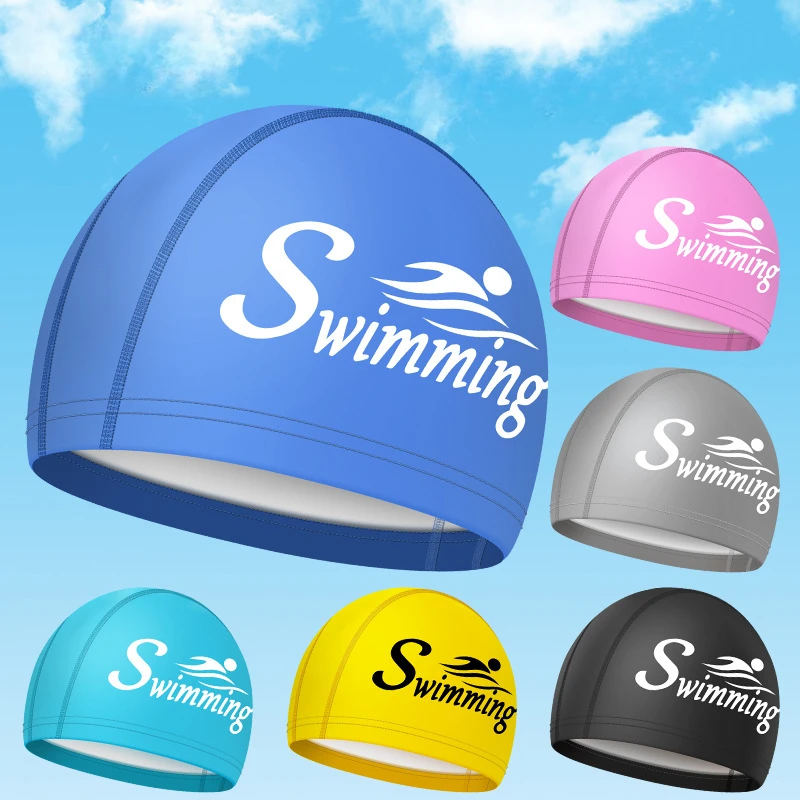 Swim Caps for Women Men Universal Large Size Long Hair Ear Protection Swimming Caps PU Waterproof Letter Printed Swimming Cap