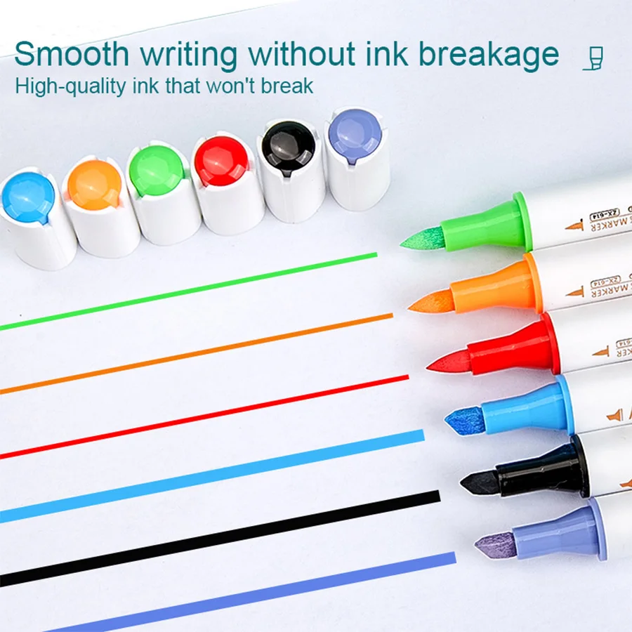 Colorful Double-ended Marker Smooth Creation Fiber Nib Pen Cap with Color Code Comfortable Grip Student Painting Study
