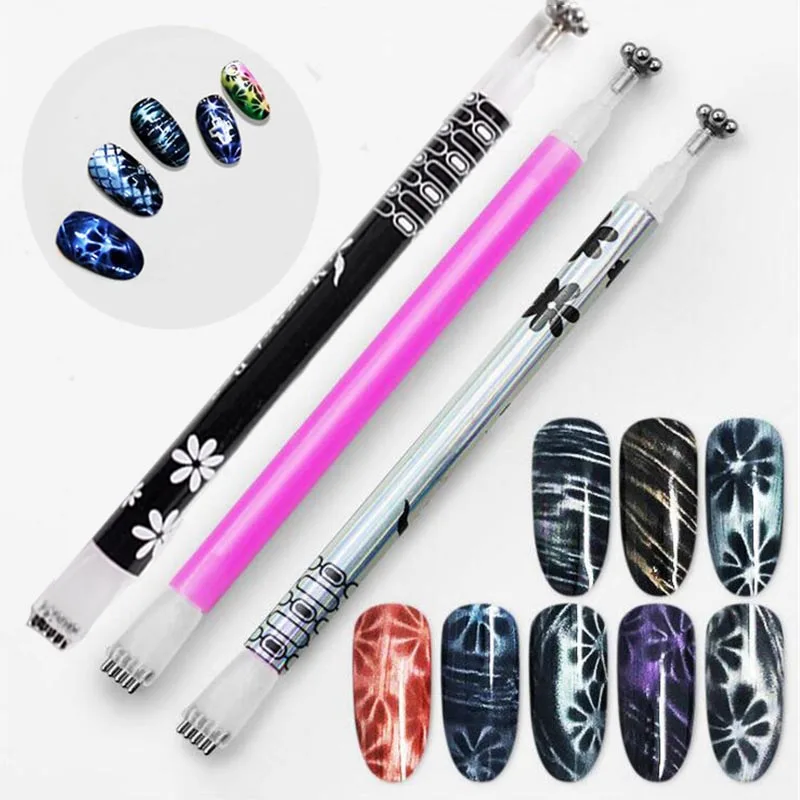 1pc Double-head Flower Design Nail Magnet Pens Magnet Stick 3D Magnetic Cat Eye Gel Polish Nail Art Tools for Salon/Studio/Home