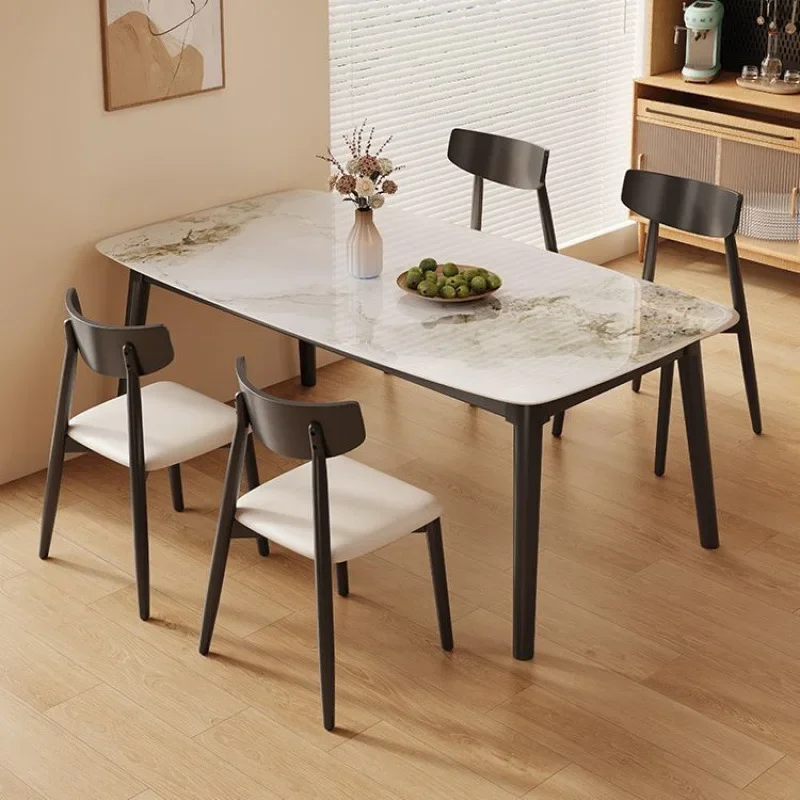 M Log Color Rock Slab Dining Table Modern Simple Household Small Apartment Eating Table Cream Style Rectangular Dining Table And