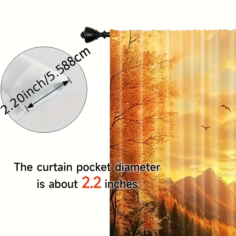 Fall Maple Mountain Lake Sunset Curtain Panels, Natural Scenery Bird Water Glow Full Print Drapes For Living Room Cabin Balcony