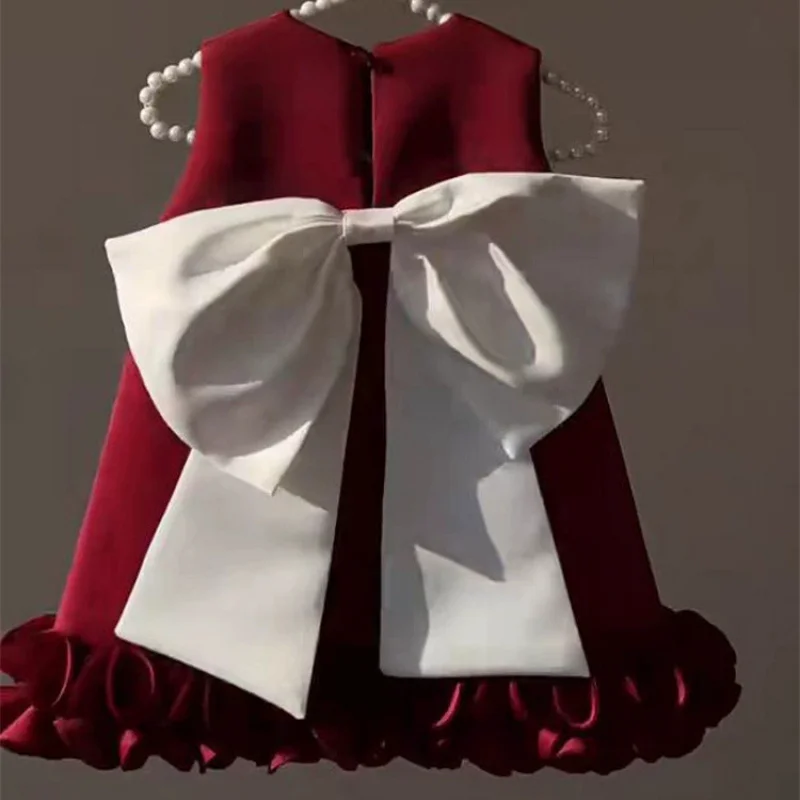 Girls' Autumn Dress2025New Children's Sweet and Beautiful Bow High-end Princess Dress Girl's Tank Dress