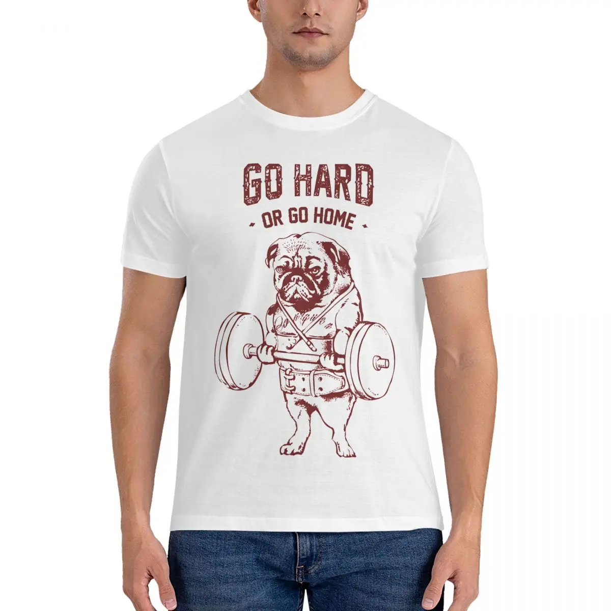 Go Hard Or Go Home Pug Men T Shirts GYM Amazing Tees Short Sleeve Crew Neck T-Shirt Pure Cotton Gift Idea Clothing