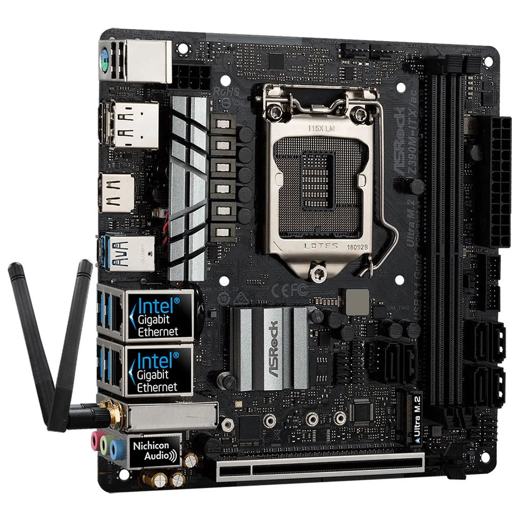 لوحة أم Asrock Z390M-ITX/ac مستعملة LGA1151 2x DDR4 64G SATA3 6Gb/s LAN لاسلكي WiFi ITX Z390M M.2 NVMe