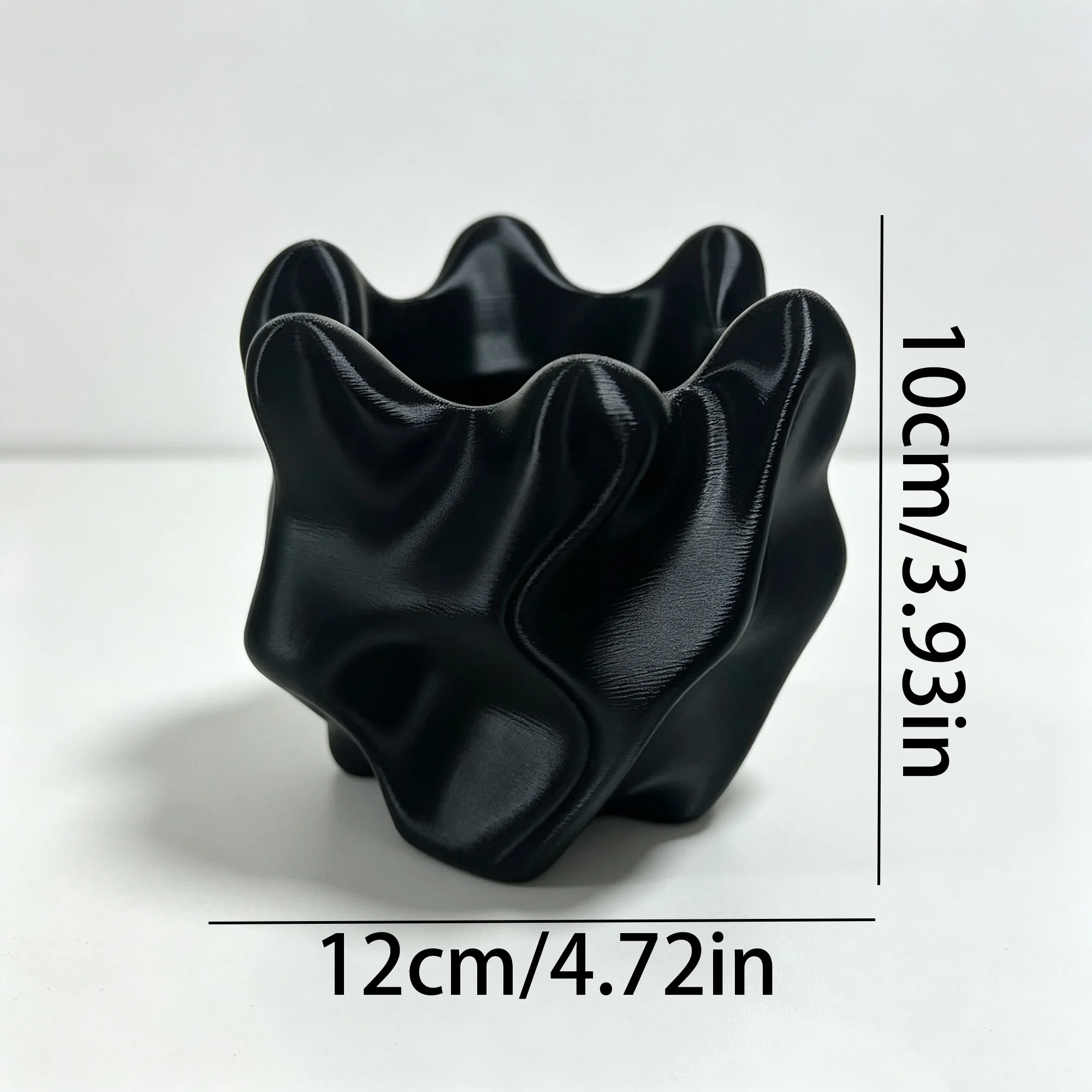 Black Plastic Irregular Twisted Vase, Abstract Wavy Fold Flower Vase for Gothic Home Table Halloween Decor