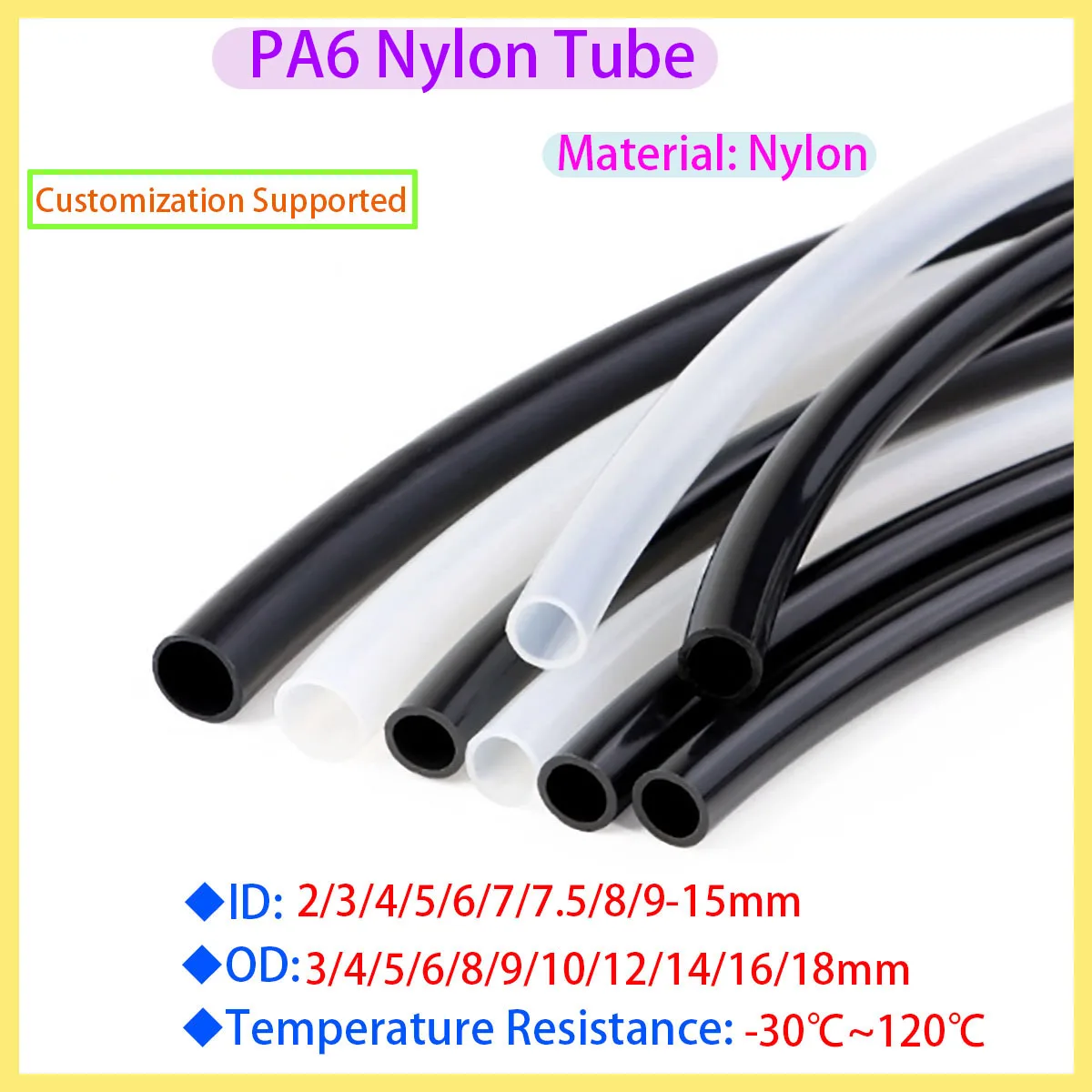 

PA6 Nylon Tube Pneumatic Compressor Smooth and Rigid High-pressure PA Oil Pipe 2mm 4mm 6mm 8mm 9mm 10mm 12mm