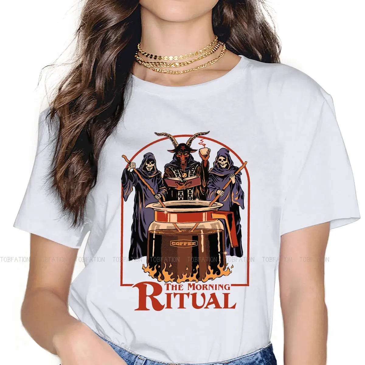 The Morning Ritual Women's T Shirt Baphomet Satan Lucifer Girls Tees Harajuku Cotton Tops Graphic Tshirt Oversized 5XL Hipster