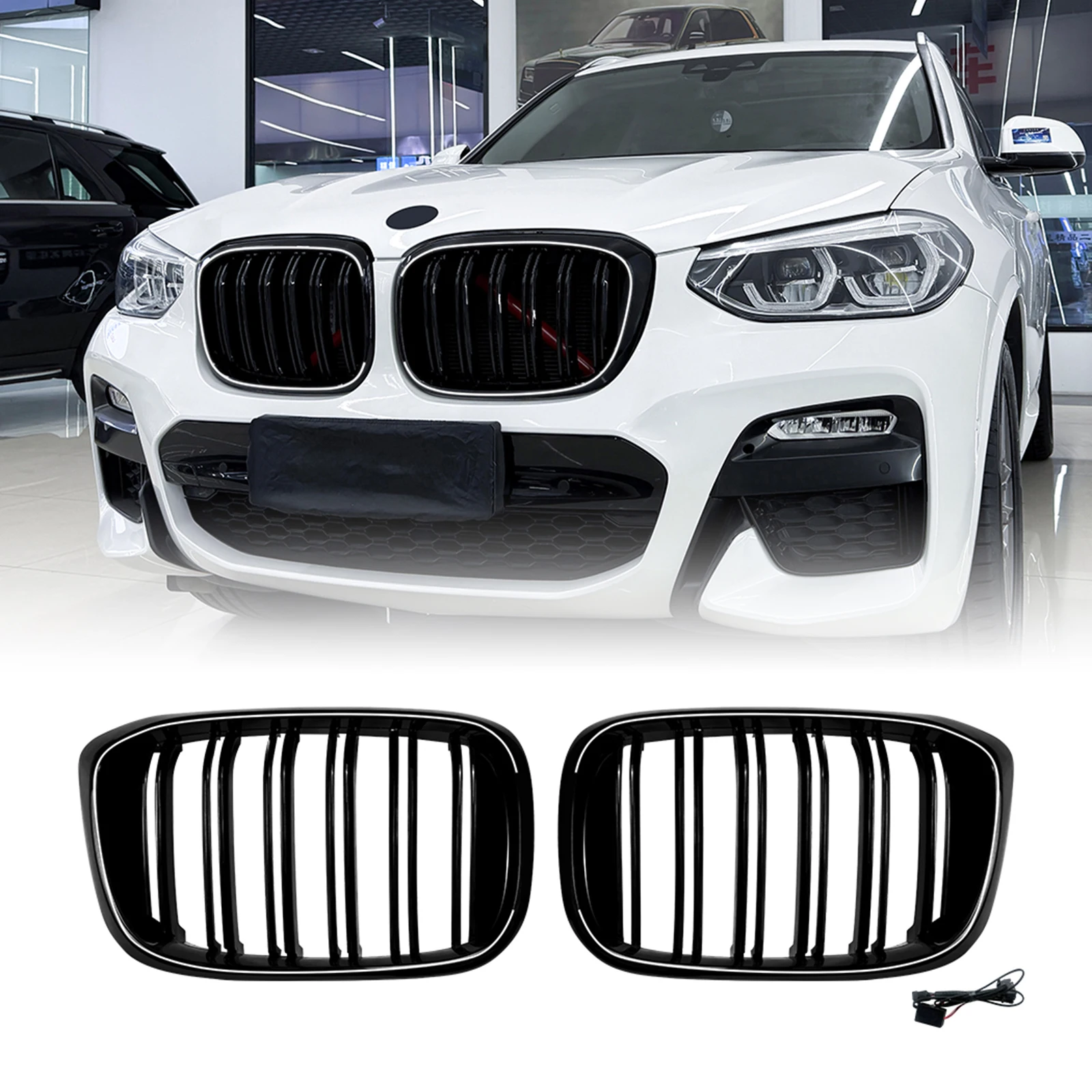 

Front Kidney Grille For BMW X3 G01 2018-2021 X4 G02 2019-2021 Racing Grill All Black Upper Bumper Hood Mesh Grid