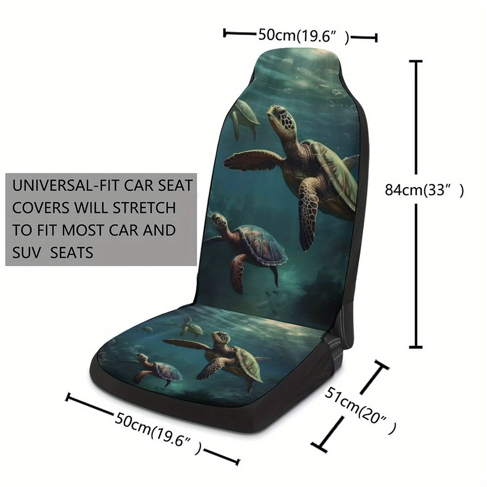 2pcs Of Breathable And Non-Slip Car Front Covers Featuring Underwater Sea Turtles.